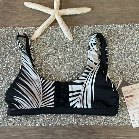 ATHLETA Adriata swim bikini top‎ XXS NEW BLACK WHITE PALM - Picture 1 of 6